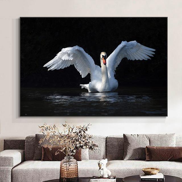 Животное Белый лебедь Любовь Синий в воде Крылья Холст Картины Плакаты и принты Настенные художественные фотографии Гостиная Домашний декор Без рамки