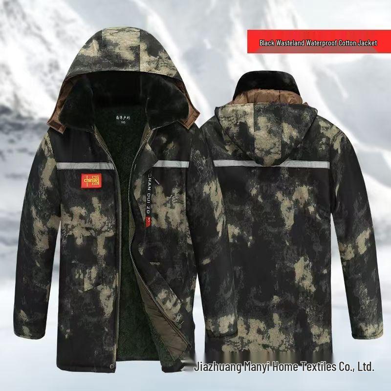 Мужская зимняя камуфляжная водонепроницаемая хлопковая рабочая куртка на флисовой подкладке