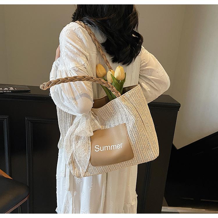 Large-capacity Woven Bag Women's Summer New Simple Shoulder Handbag Commuter Tote Bag