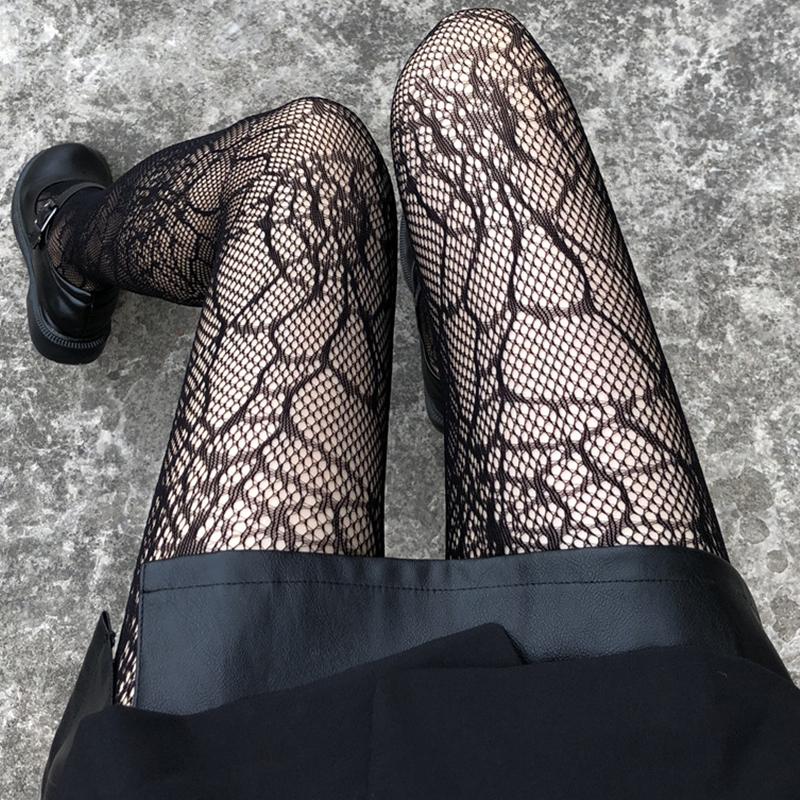 Black Classic Lolita Stockings With Belt Erotic Lingerie Women Sexy Pantyhose Goth Punk Spider Mesh Tights Floral Lace Stockings