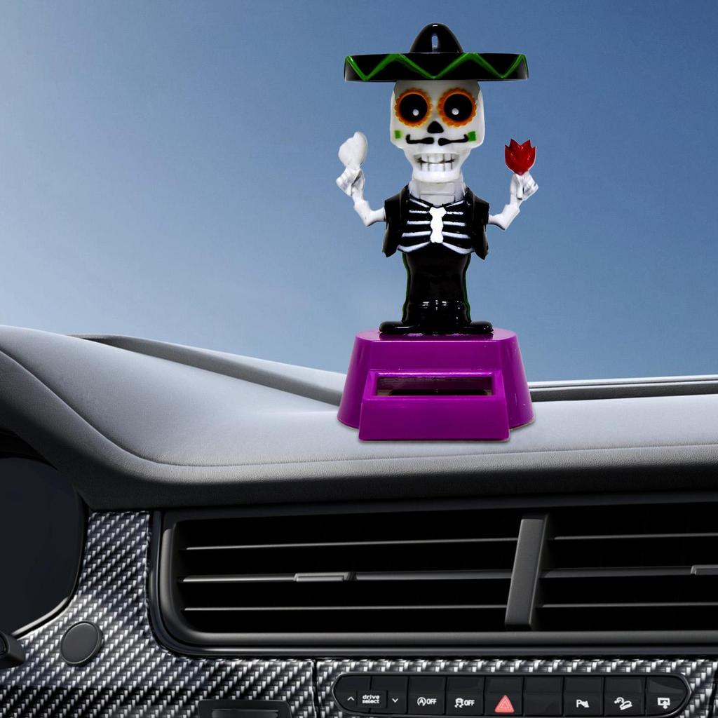 Car Dash Decor Solar Skull Dashboard Ornaments For Car Halloween Theme Automotive Interior Supplies Spooky Skull Statue For