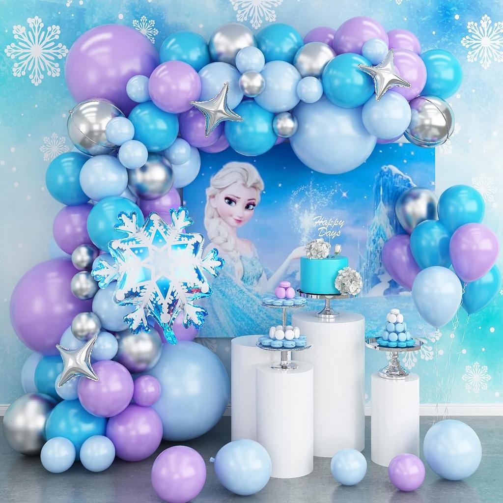 107-Piece Frozen Character Birthday Decorations, Character Balloons, HAPPY BIRTHDAY Banner, Cake Topper, Stickers, Kids Birthday Celebration