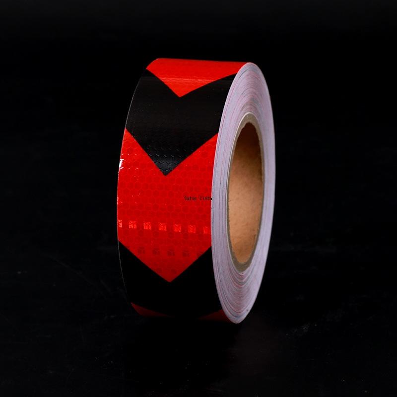 5CM*5M Waterproof Arrow Reflective Car Stickers Red-Black Adhesive High Visibility Caution Warning Safety Tape Reflectors Strips
