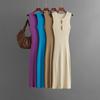 New Vintage Dress Senior Ice Silk Sleeveless Round Neck Slim Knit Mid-length Summer Sexy Base Dress