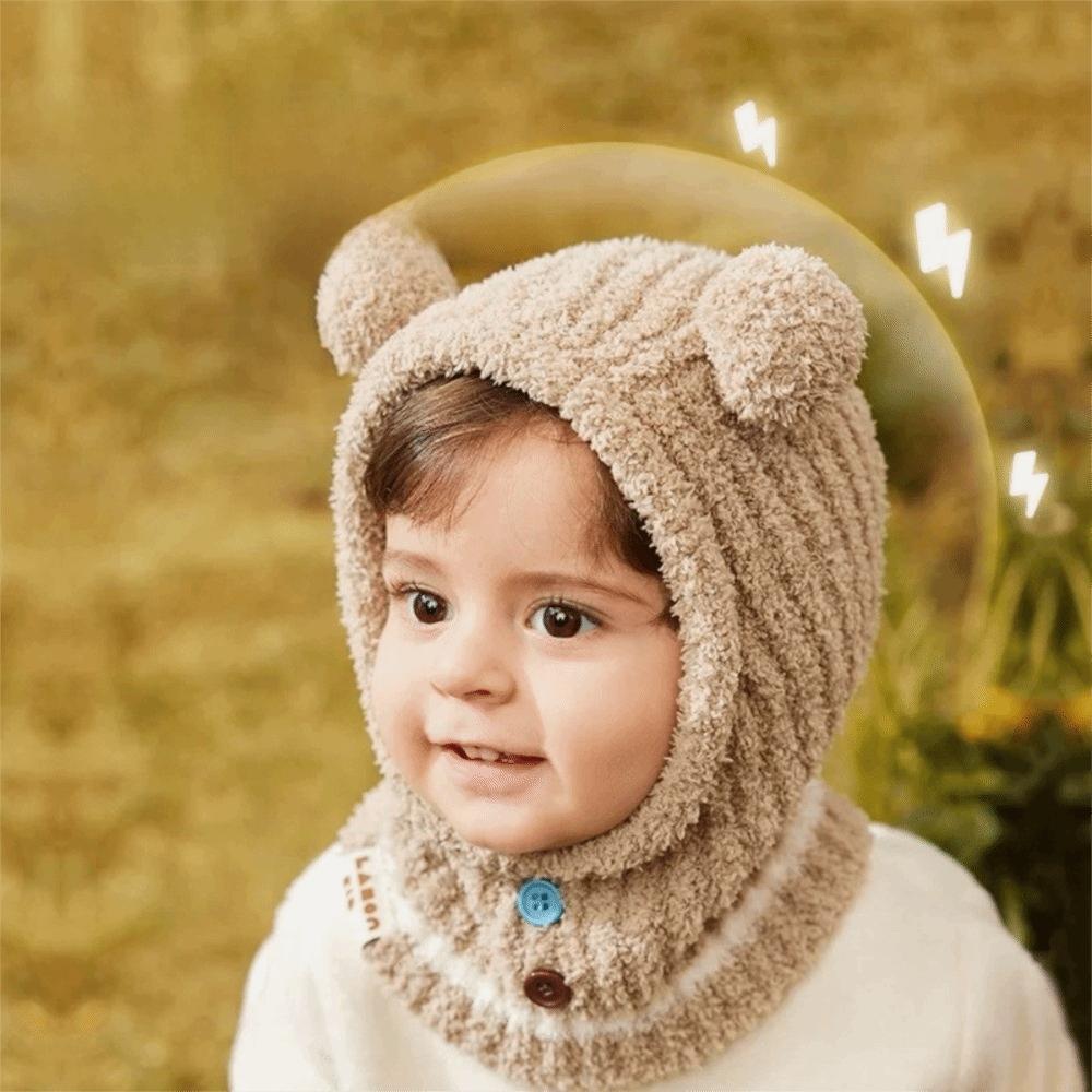Plush Balaclava Pullover Hat Rabbit Kids Hooded Beanie Warm Ear Protection Scarf Cap Outdoor