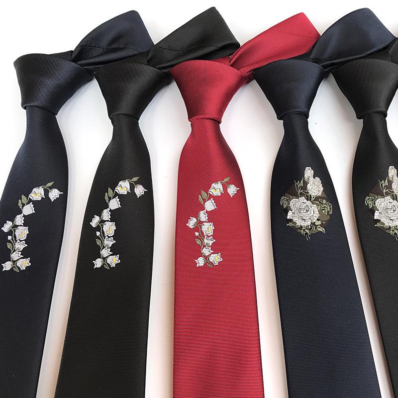 Personalized Fashion Little Whale Narrow Version 6Cm Men'S Tie, Embroidered Roses, Magnolia Positioning Tie