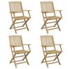 VidaXL Lot de 4 Chaises Pliables de Jardin, Sièges avec Dossier, Meubles de Patio Terrasse Extérieur, Moderne, Bois Massif 365742