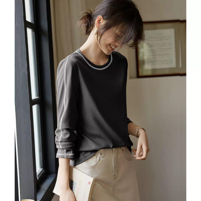 Women's Long-Sleeved Western-Style Casual Loose Round Neck Trendy T-Shirt