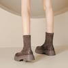 Цветные короткие ботинки женские осень и зима новые британский стиль ретро эластичные тонкие ботинки на толстой подошве короткие ботинки замшевые ботфорты