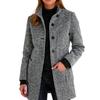 Ladies' Casual And Fashionable Solid Color Button Up Collar Woolen Coat