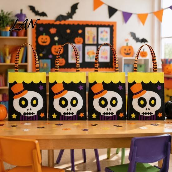 Holiday Photo Props Halloween Candy Bag, Cute Pumpkin Ghost Tote for Kids, Spooky Stiff Material Pouches Cartoon Pattern Treat Bag Party, Trick