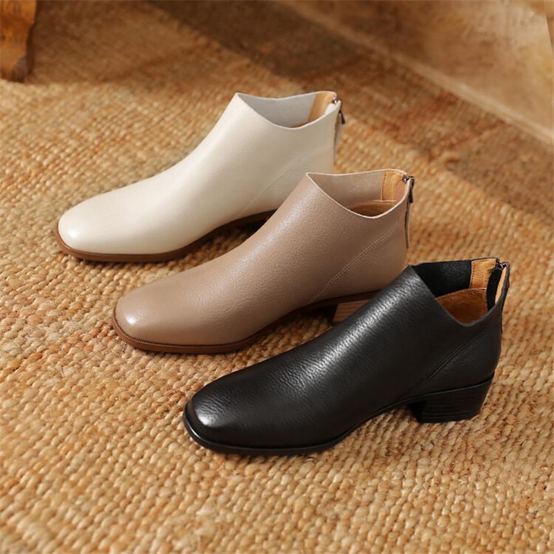 Модные новые осенние женские ботинки из натуральной кожи, повседневные короткие ботинки для женщин, модные ботинки на массивном каблуке, женская обувь, лаконичные ботильоны