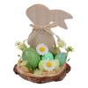 Wooden Easter Bunny Decoration Farmhouse Rustic Artificial Flower Colorful Egg Rabbit Table Sign Desktop Ornament