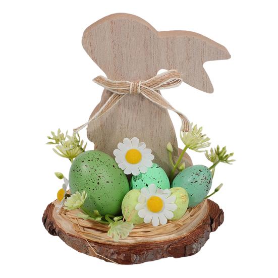 Wooden Easter Bunny Decoration Farmhouse Rustic Artificial Flower Colorful Egg Rabbit Table Sign Desktop Ornament