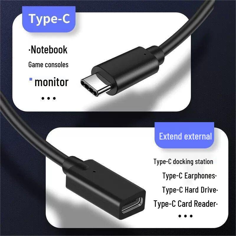 Удлинительный кабель USB 3.1 Type-C (папа-мама) для трансляции 4K-экрана и подключения жесткого диска.