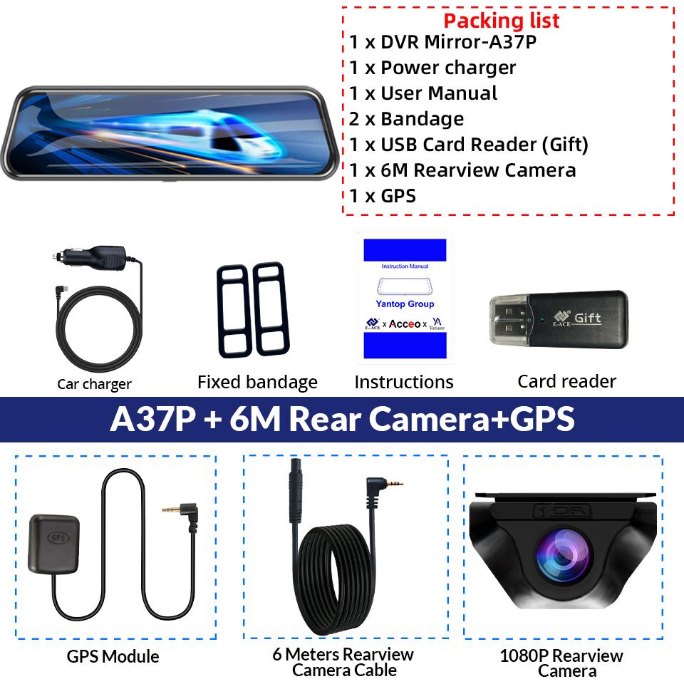 E-ACE Автомобильное зеркало заднего вида с разрешением 4K, записывающая камера DVR, видеорегистратор с 10-дюймовым экраном, супер ночной вид
