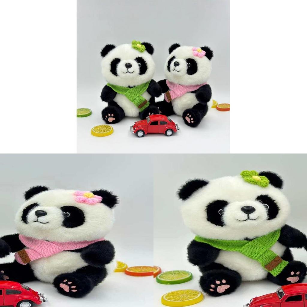 Plush Panda Toy With Green Scarf Soft Stuffed Animal For Kids And Teens