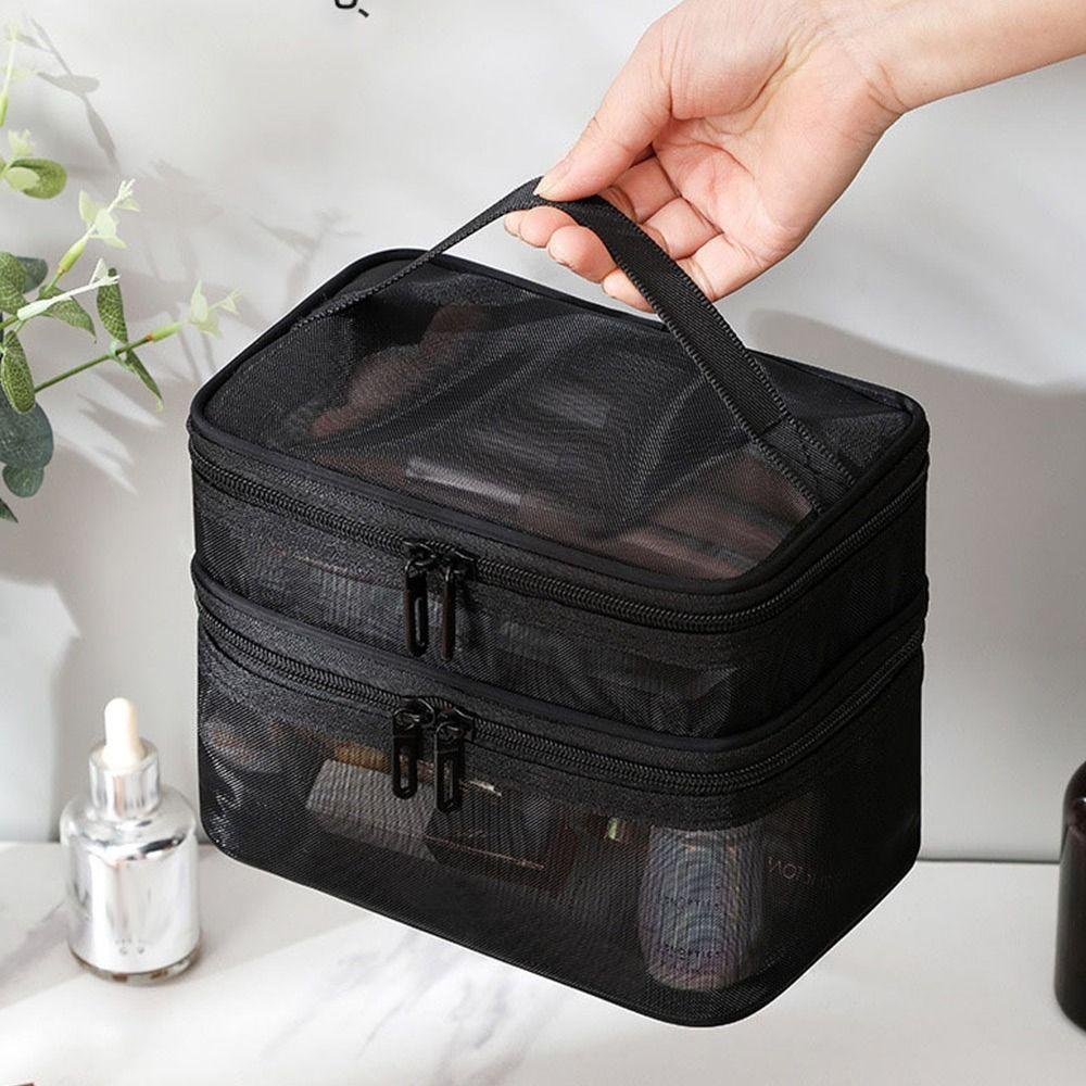 Portable Transparent Mesh Travel Cosmetic Bag Storage Large Capacity Toiletry Bag 1/2/3 layer Makeup Case Women's