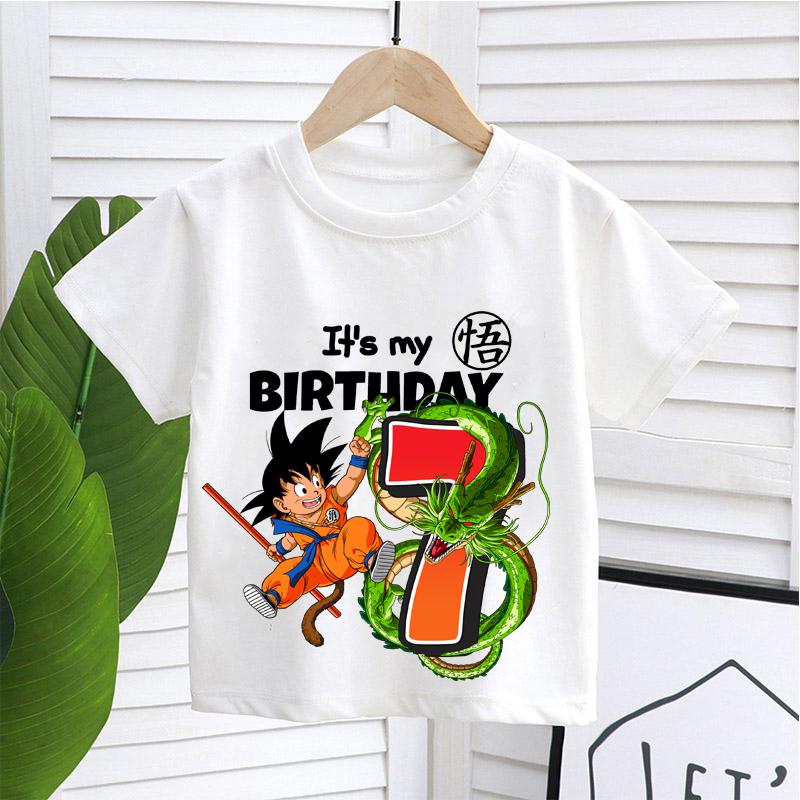 Новая футболка Dragon Ball для мальчика, одежда на день рождения с цифрой, модная одежда с принтом аниме-фигурки Гоку, топ для ребенка, летний дышащий топ в подарок