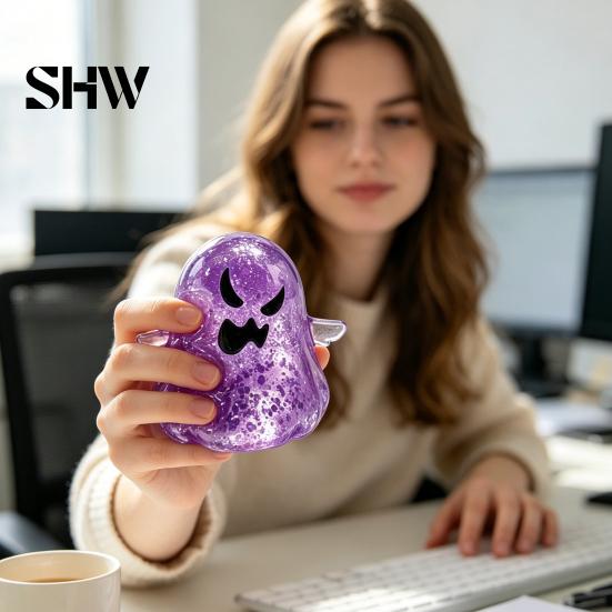 Ghost Sensory Toy Halloween Stress Relief Toy, Spooky Glitter Squeeze Clear Fidget for Focus and Relaxation Hand Tools
