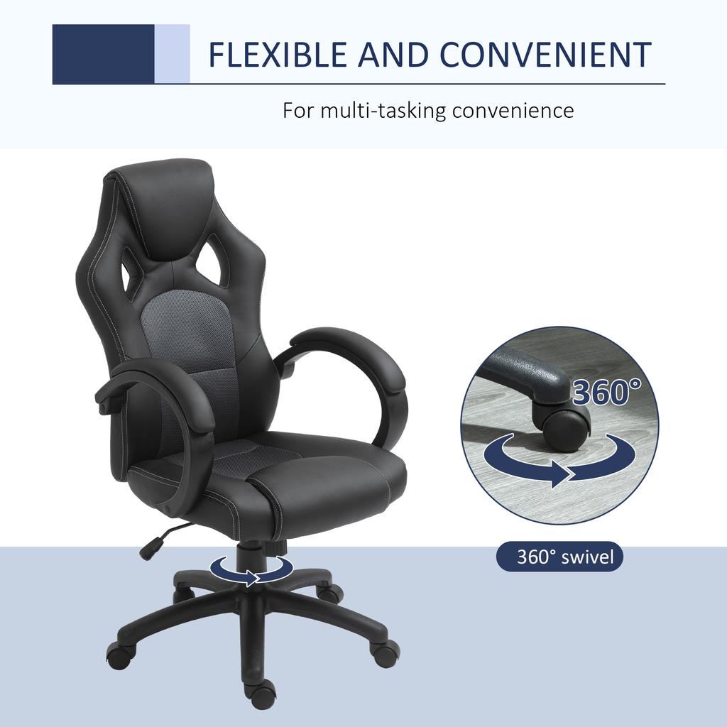 Office Chair Faux Leather Swivel Computer Desk Chair for Home Office with Wheels Armrests Black