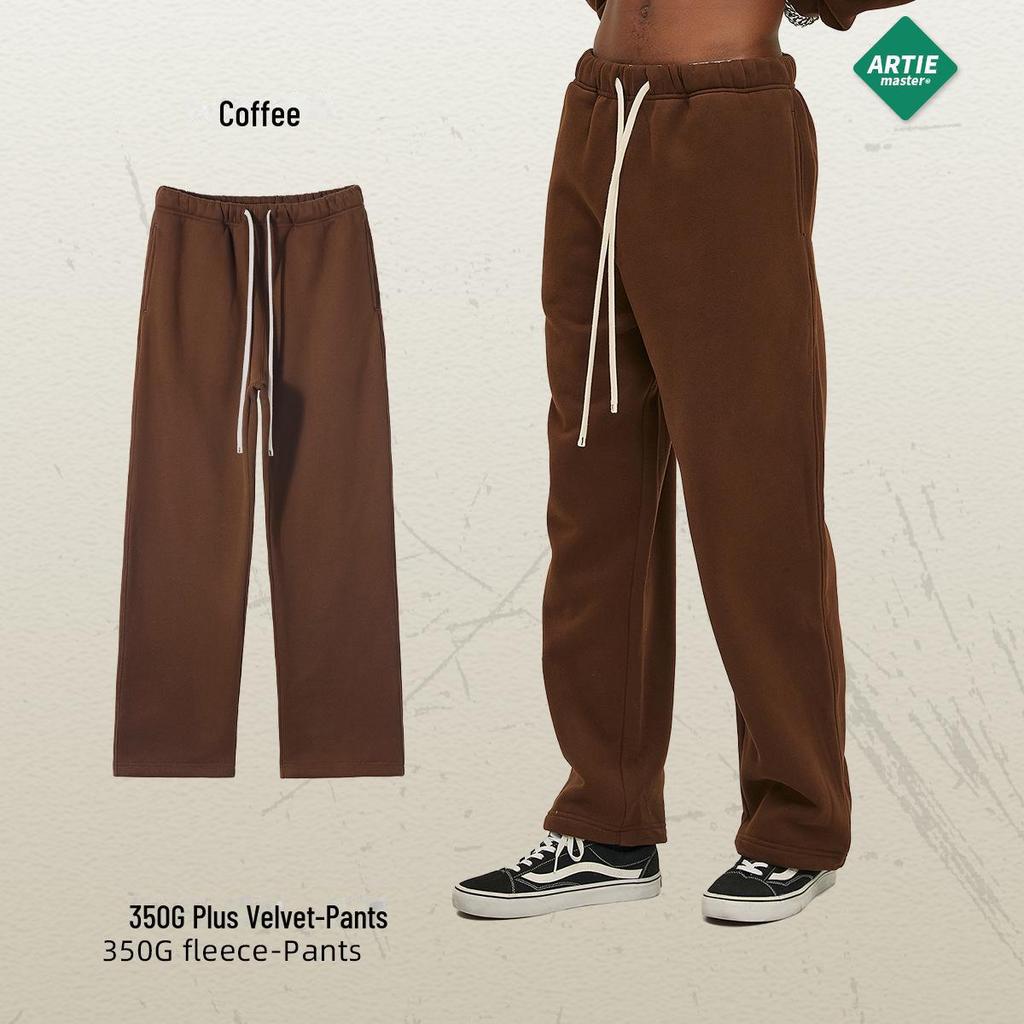 2024 Autumn/Winter Men's Thick 350g Velvet Straight-Leg Loose Casual Sports Trousers