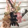 Cute Resin Woolen Little Bear Bow Rabbit Keychain Holiday Car Key Ring For Girls Creative Gift Weaving  Doll Bag Pendant
