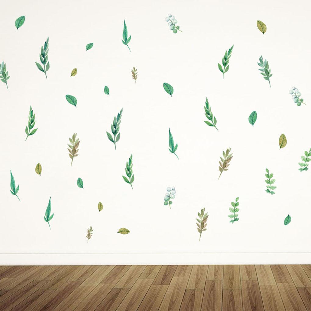 4 шт. зеленые листья виниловые наклейки на стену обои растения акварель самоклеящиеся наклейки гостиная фон детская комната