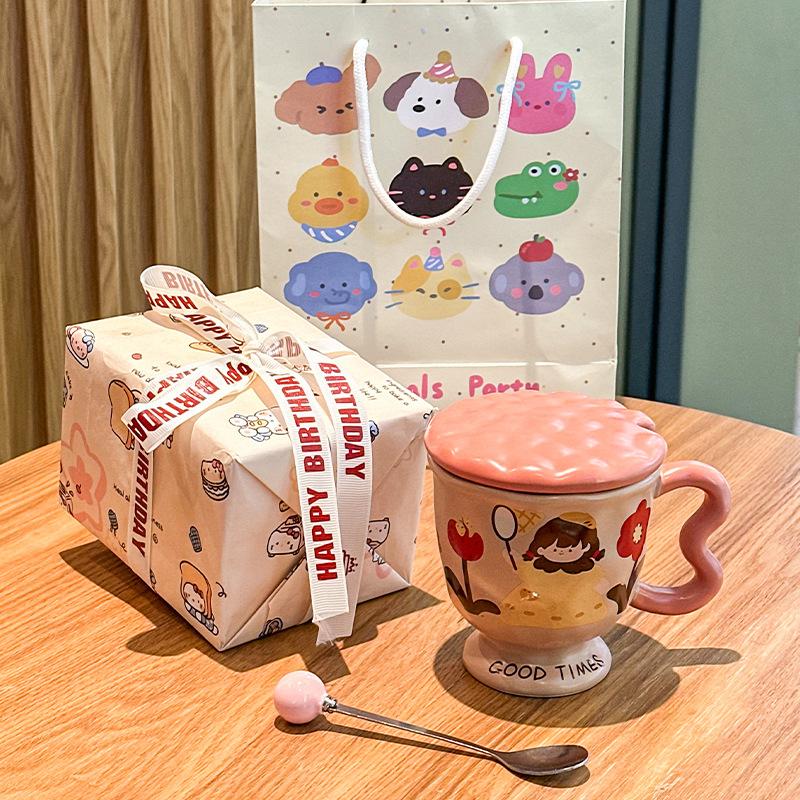 Ретро керамическая кружка для пары, кофейная чашка с крышкой, премиальное ощущение, бытовая чашка для молока и завтрака, женский подарок на день рождения