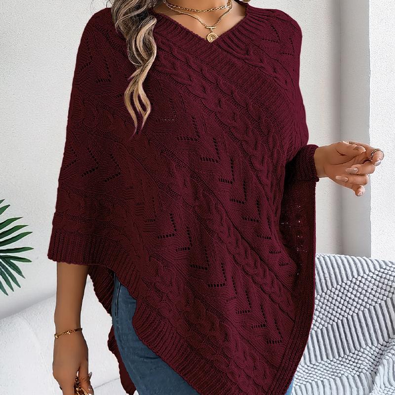 Women's Cable Knit Cape Sweater Oversized Open Front Poncho Coat Casual Solid Color