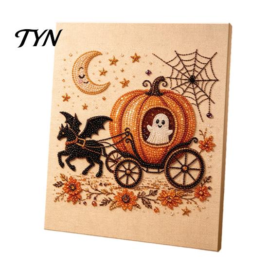 Easy Crafting Projects for Beginners Halloween Faux Pearl Art Kit, Crow Pumpkin Painting DIY 7.87 x Stress Relief Project Home Inch Cute Ghost 3D