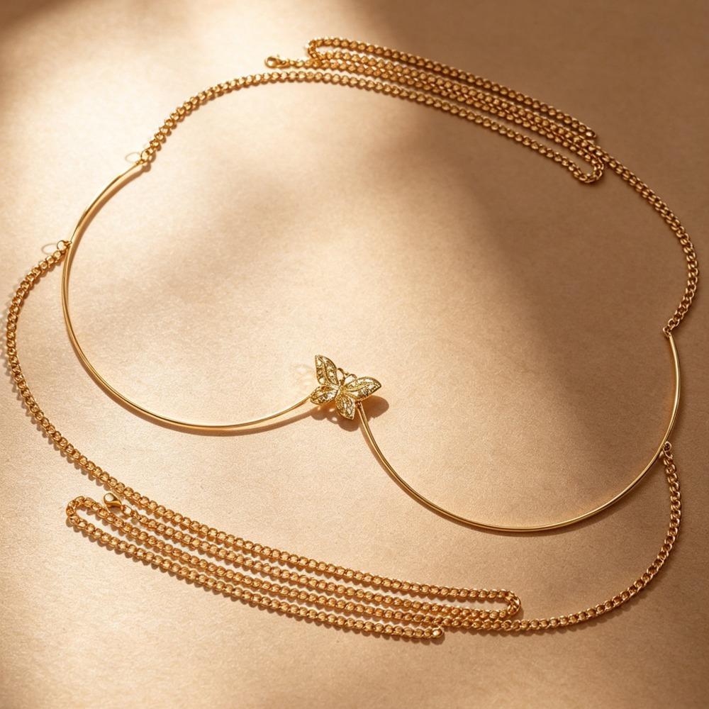 Personality Classic Gold Color Butterfly Bust Chain Waist Chain Necklace for Women Bikini Party Body Chain Jewelry Accessories