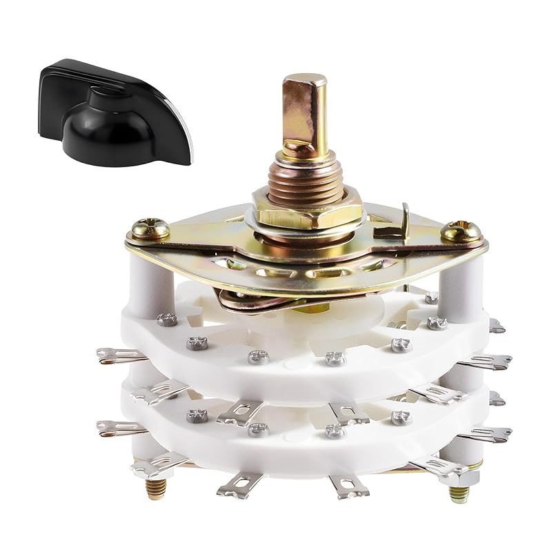 KCZ Rotary Band Switch 2P8T 2 Pole 8 Position Band Channel Rotary Selector Switches 2 Deck Waveband switches with Linear Knob for TV, Radio,