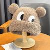 Милая шапка из овечьей шерсти с большими глазами, женская теплая универсальная вязаная шапка с медвежьими ушками для осени и зимы