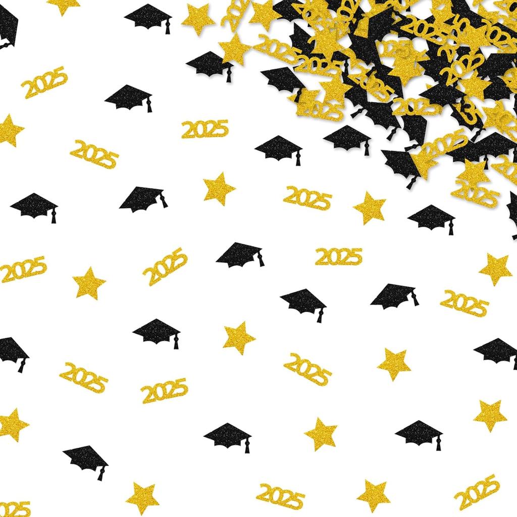 120pcs 2025 Graduation Confetti, Class of 2025 Confetti, Congrats Grad Table Scatter, Black&Pink Glitter Graduation Cap Table Scatter, 2025 Senior