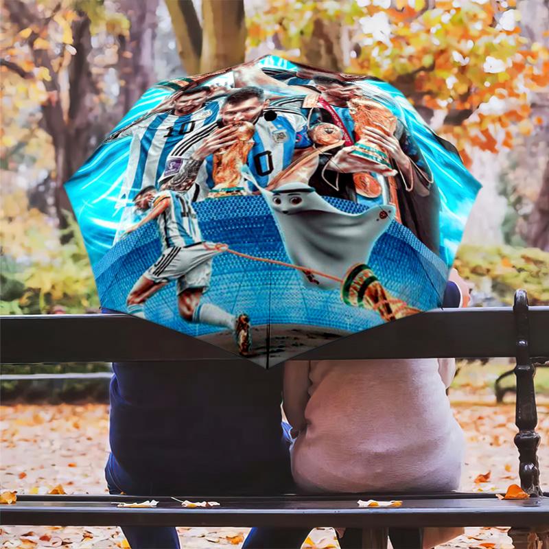 Lionel Messi: Art Football Folding umbrella durable 8 paraphenoid bones outdoor Umbrella travel