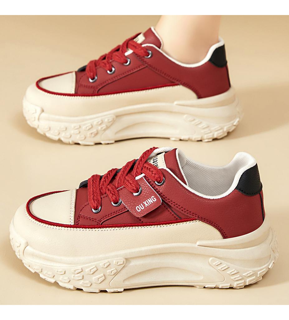 Fashion Spring White Platform Sneakers Women Shoes Anti-slip Leather Casual Shoes Thick Sole Ladies Shoes Height Increase Women Sneakers