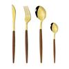 Набор столовой посуды с деревянной ручкой, 4 шт., золотые столовые приборы, набор столовых приборов, кофейная ложка, обеденный нож, вилка для рыбы, столовое серебро, набор посуды