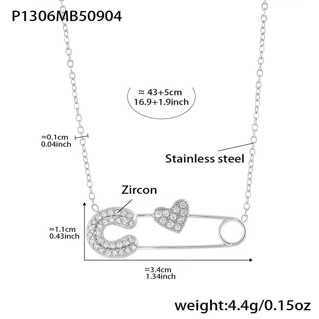 Dainty Zircon Pave Safety Pin Necklace In Stainless Steel 18k Gold Plated Tiny Chain Pendant Necklaces Charm Necklace For Women