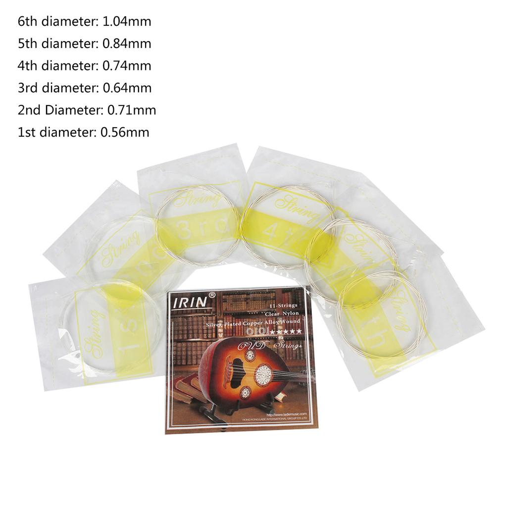 Oud Strings Set Clear Nylon Silver-Plated Copper Alloy Wound Strings Replacement Oud Accessories Parts (11 Strings)