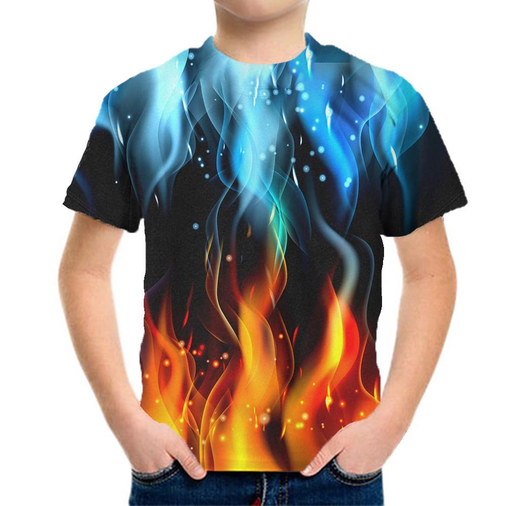 2024 Футболка с 3D принтом молнии для мальчиков с круглым вырезом - Яркая и удобная