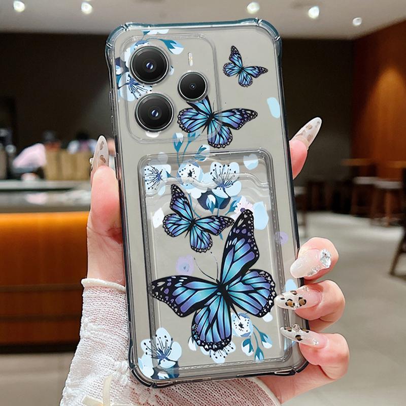 Карман для карт Мягкий ТПУ чехол для Xiaomi Poco X6 X7 F6 X5 Pro M6 Pro Силиконовый чехол для телефона с принтом бабочек для Poco X5 X6 C65