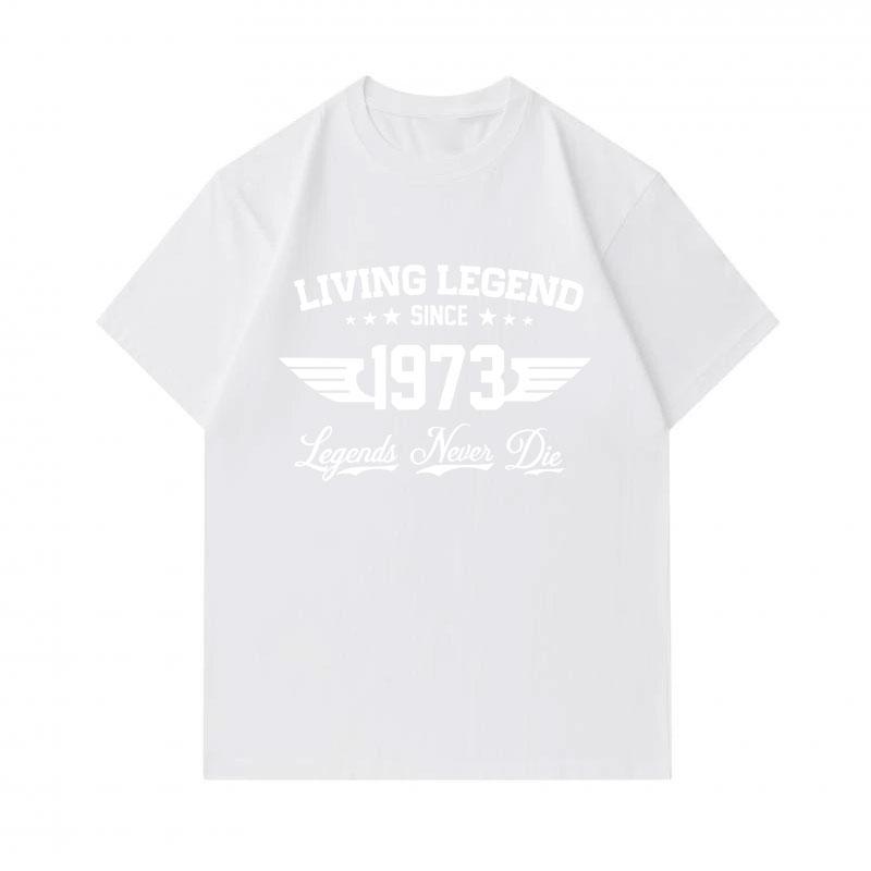 Men's 100% Cotton Crew Neck Short Sleeve T-Shirt, Living Legend Since 1973 Legends Never Die Print Casual Comfortable Daily Wear Tee for Adults