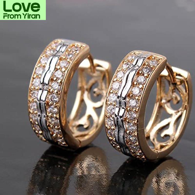 Huitan Newly - разработанные двухцветные серьги-кольца для женщин с микро-паве Cz, ажурный узор, шикарные женские серьги, модные ювелирные изделия