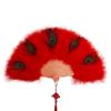 Handheld Peacock Feather Fan With Tassel Feather Dance Fan Elegant Folding Hand Fan  Home