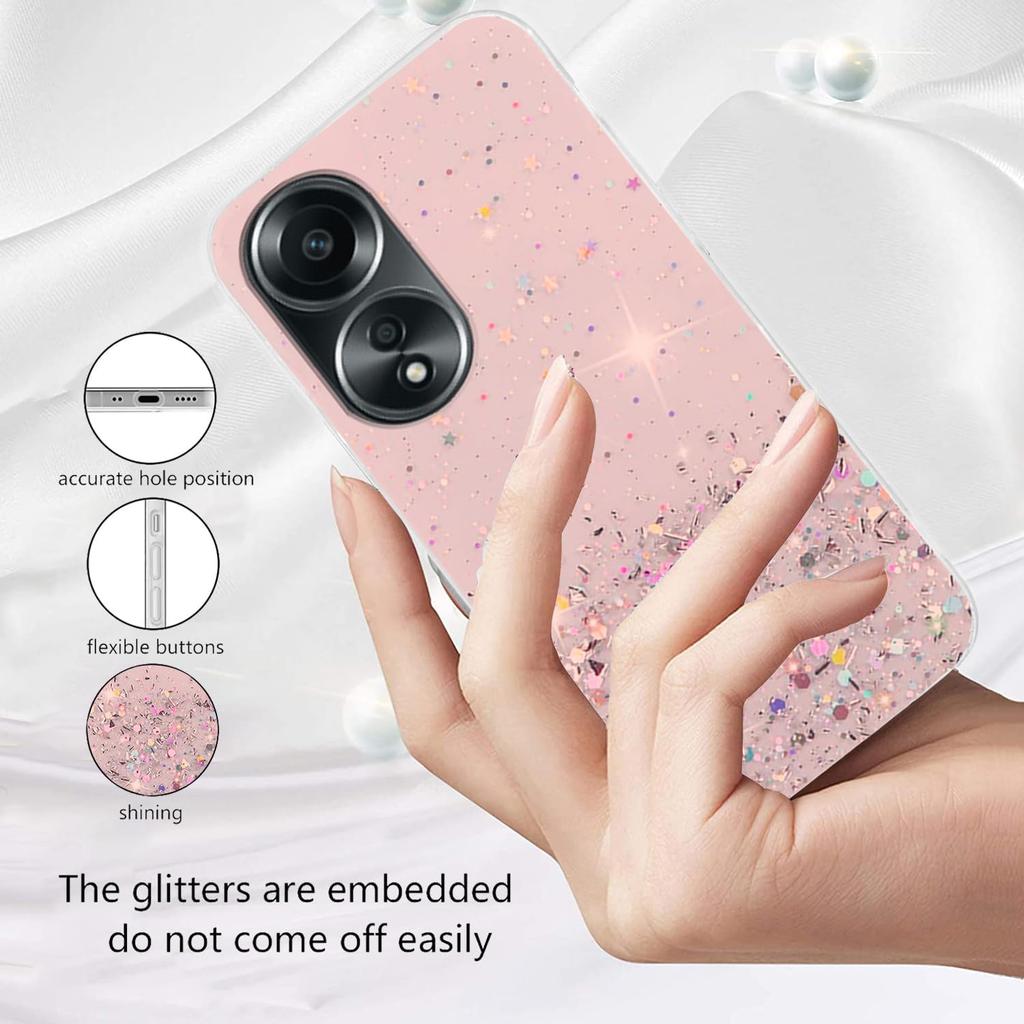 Чехол для OPPO A78 A58 A18 A38 A79 4G A98 A96 A76 A16 A15 A57 A77 5G Reno 10 Pro 8 7 Lite 6, прозрачный блестящий блестящий силиконовый мягкий тонкий чехол