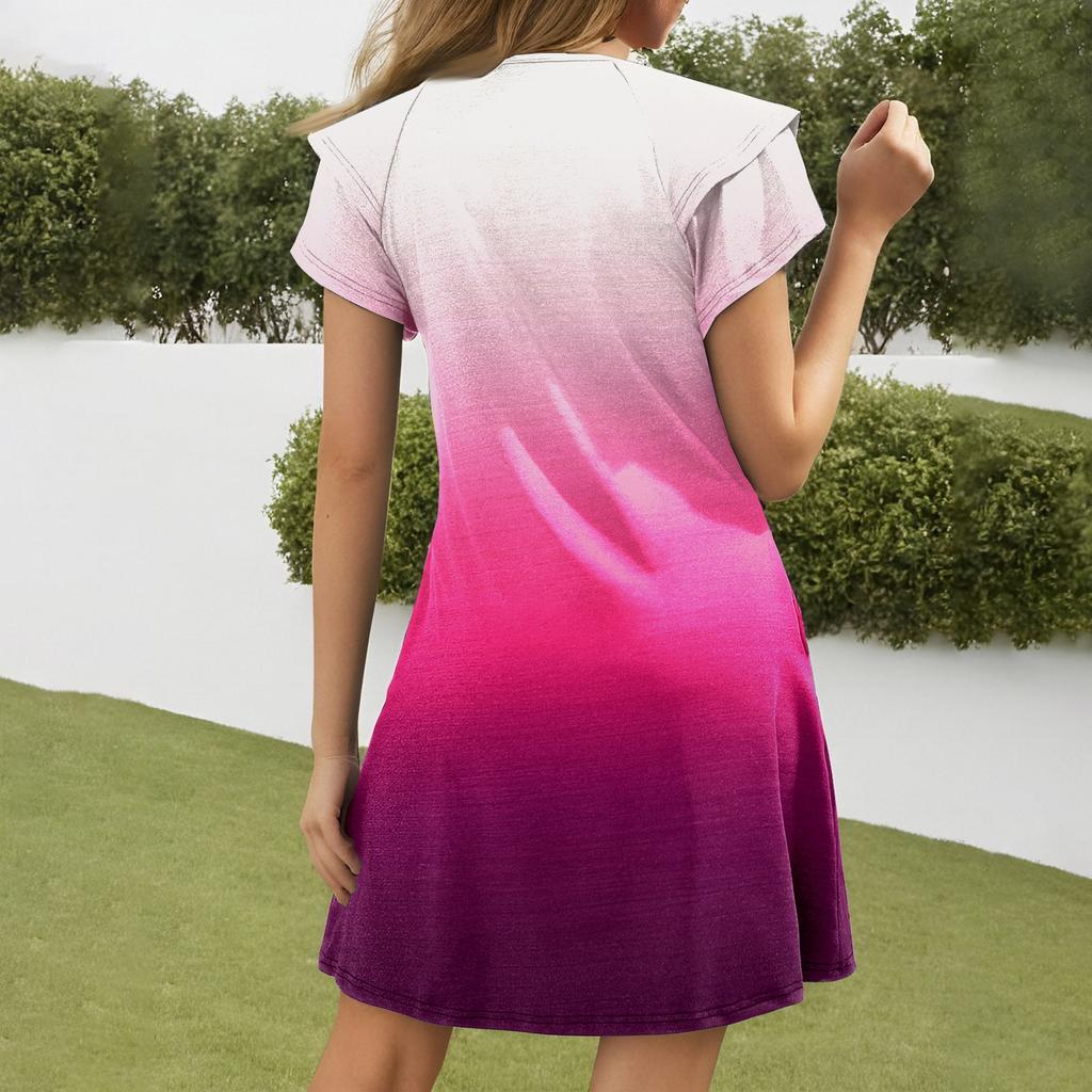 Women's Casual V-Neck A-Line Dress With Short Ruffled Edge Cuff Pocket Dress Cuff Pocket Dress