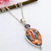 Round Cut & Pear Cabochon Copper Turquoise And Mystic Topaz Pendant Necklace Solid 925 Sterling Silver Gemstone Pendant with Chain Jewelry