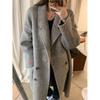 2025 Autumn/Winter Grey Mid-Length Double-Faced Wool Coat: Loose Hand-Stitched Korean Style Women's Overcoat