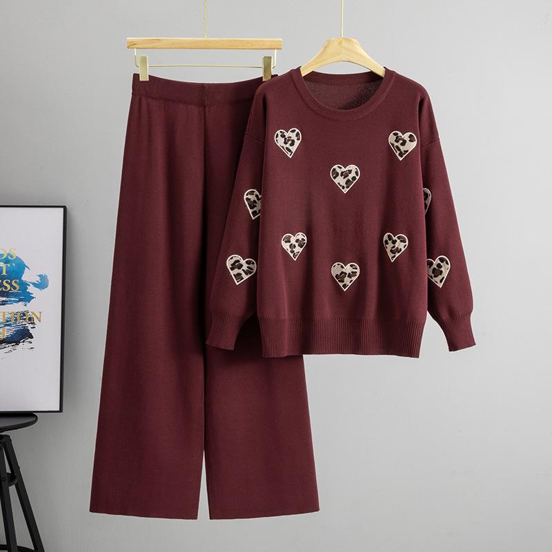 New Youthful and Caring Two-piece Set of Knitted Casual Wide-leg Pants for Elegant Women's Wear